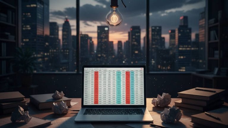 Escritório com documentos financeiros e laptop mostrando dados de insolvência.